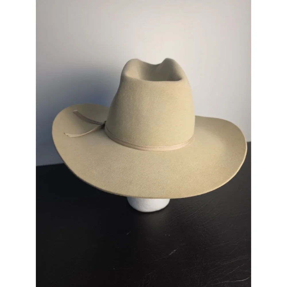 Cowboy Hat Beige Fur Felt 7 3/4 Sheplers Late 1970s 80s Ribbon